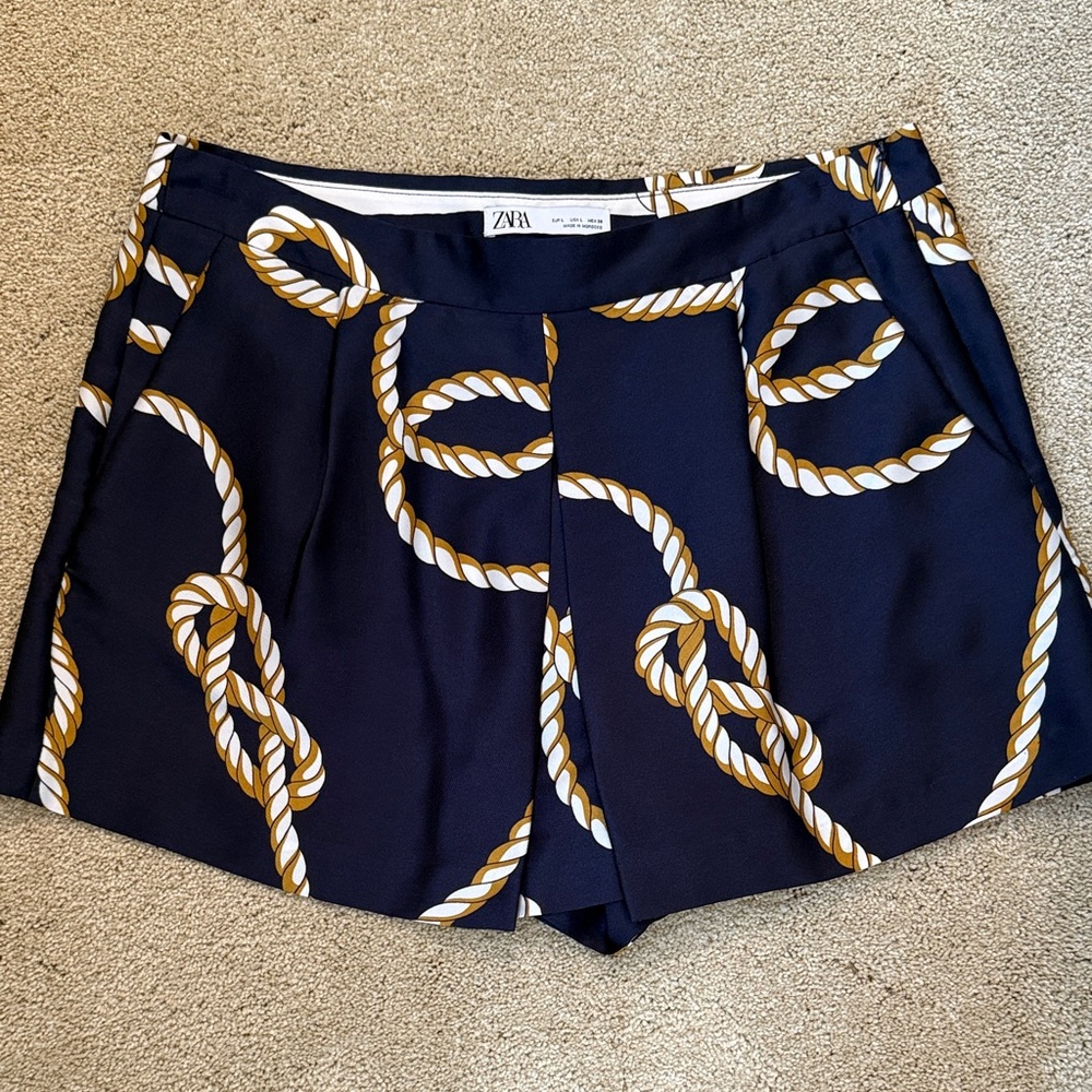 Zara  Shorts in Navy and Gold Rope Design
